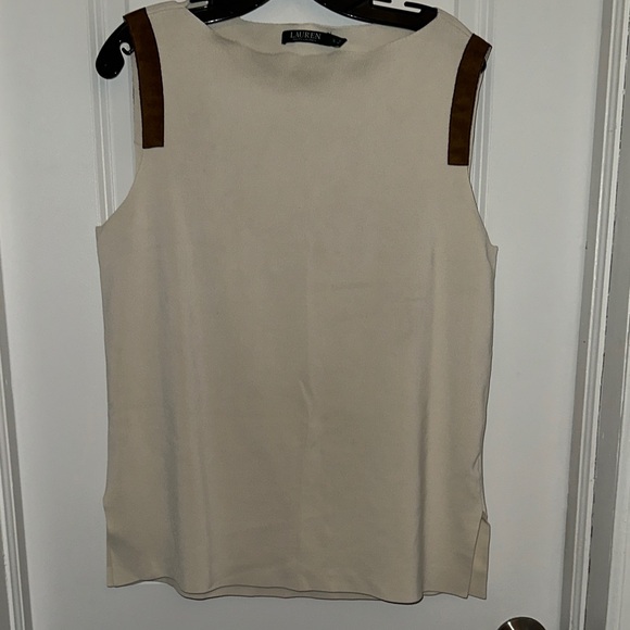Lauren Ralph Lauren Tops - Lauren Ralph Lauren Cream Sleeveless Shell with Brown Shoulder Trim